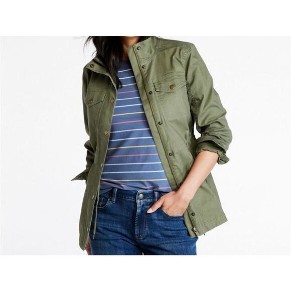 L.L.Bean Utility Jacket Women’s XL – Green Field Coat Snap Button Zip - Picture 1 of 14